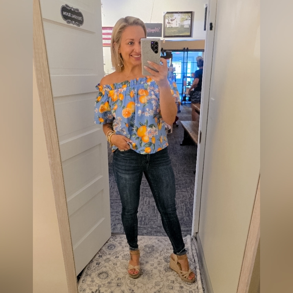 Off-the-Shoulder Citrus Print Women's Top